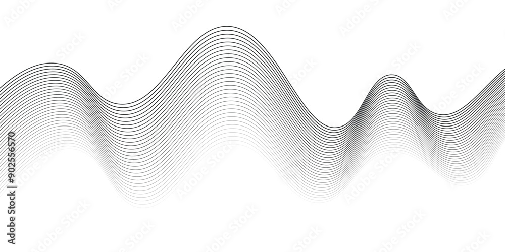 Fototapeta premium Black white abstract background wavy line. Digital future technology concept. vector illustration.