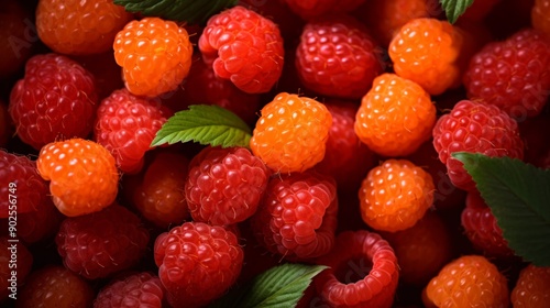 Lots of fresh salmonberries. ai generated art image photo