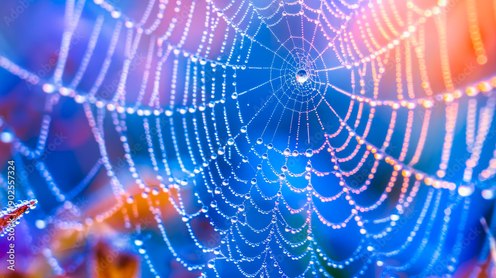 Naklejka premium Dew Drops Adorning a Morning Spider Web