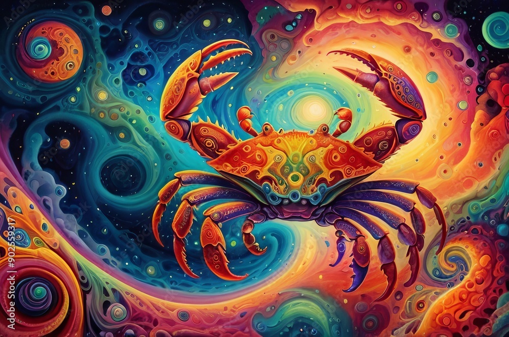 Crab in fractals and swirls of psychedelic art Crab in fractals and swirls of psychedelic art