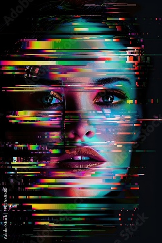 Glitch Art: Woman's Face in Fragmented Colors