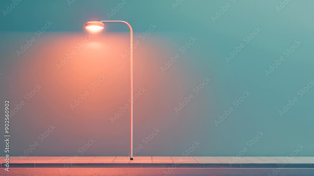 Minimalistic street lamp glowing in dark 