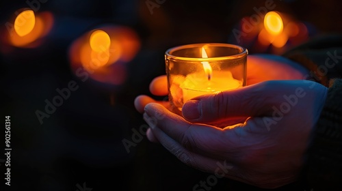 A harmonious image of people holding candles in a peace vigil at night, more clarity with clear light and sharp focus, high detailed photo