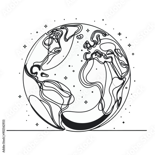 continuous earth line art drawing.