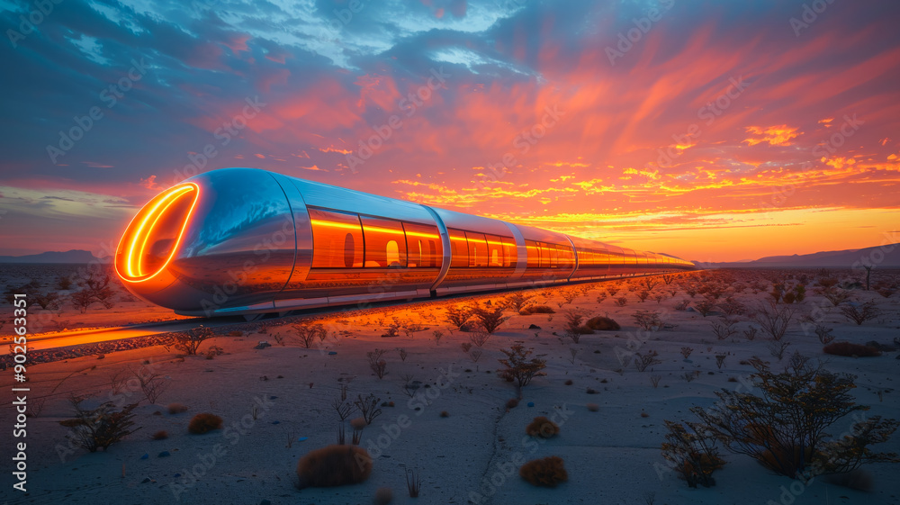 Hyperloop Train Through the Desert