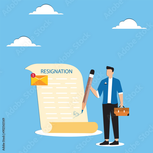 Professional write resignation letter to quit job or inform to leave company change new job or notify boss manager of dismissal concept businessman professional with pen writing resignation email