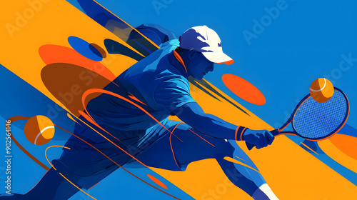 A vibrant illustration of a tennis player in action, showcasing dynamic movement and energy.