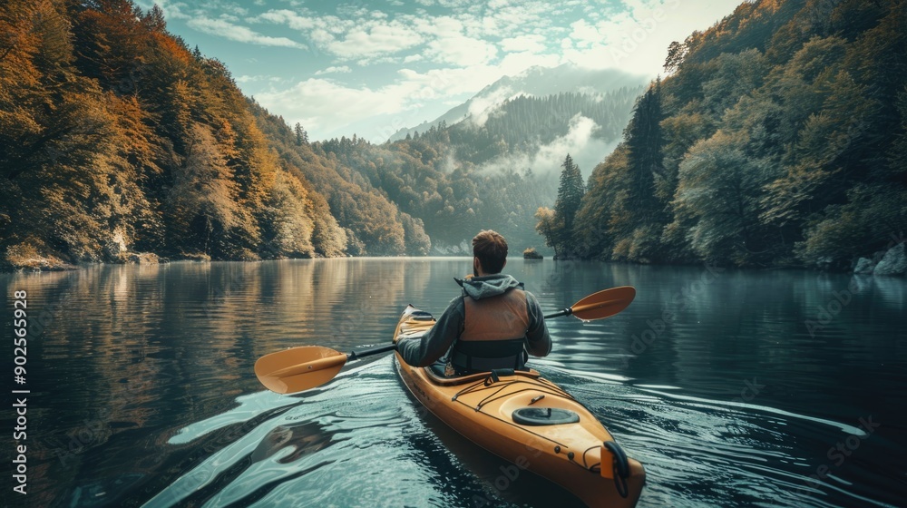 A person enjoying an eco-friendly activity, such as kayaking or hiking, with a focus on the importance of preserving natural habitats A person enjoying an eco-friendly activity, such as kayaking or hiking, with a focus on the importance of preserving natural habitats