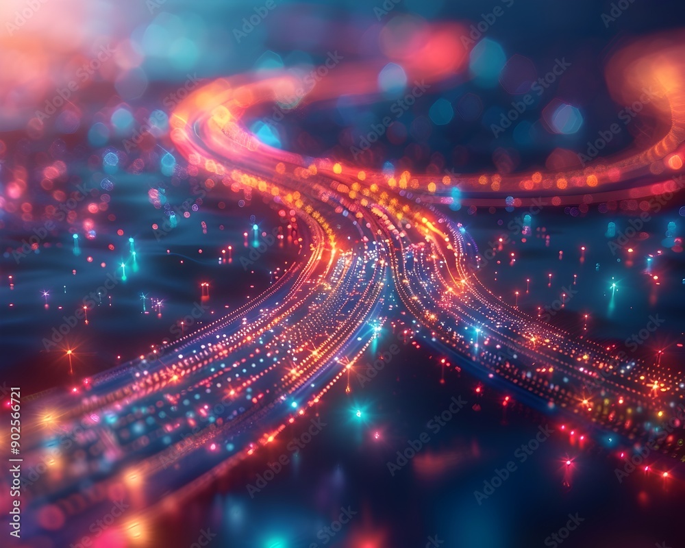Obraz premium Vibrant Digital Highways An Abstract Visualization of Interconnected Technological Landscapes