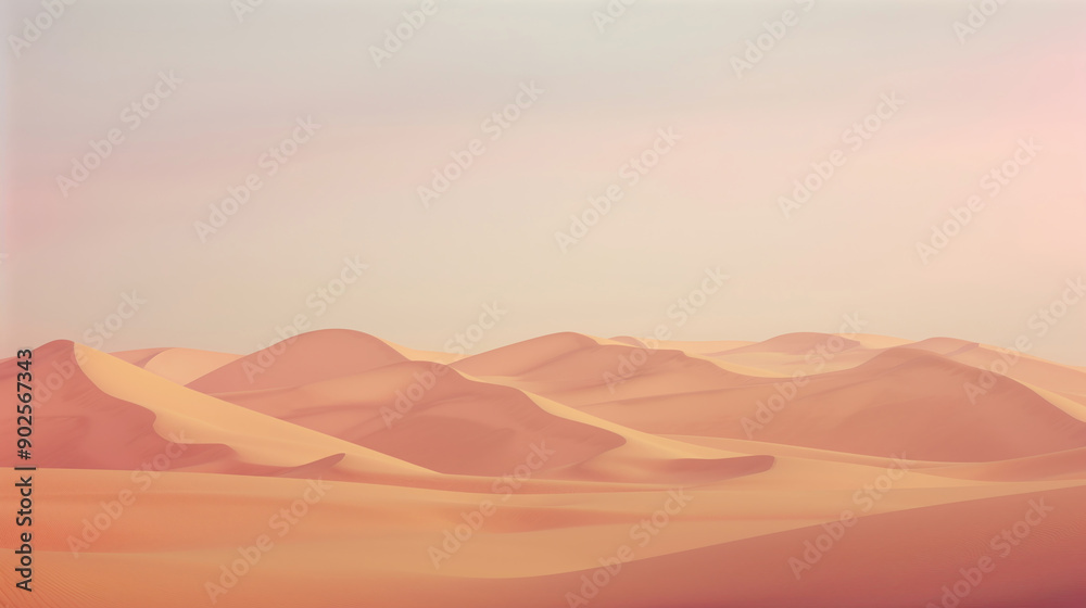 Tranquil Sunset Over Smooth Sand Dunes in Expansive Desert Landscape with Soft Pink and Peach Tones Under Clear Sky Tranquil Sunset Over Smooth Sand Dunes in Expansive Desert Landscape with Soft Pink and Peach Tones Under Clear Sky