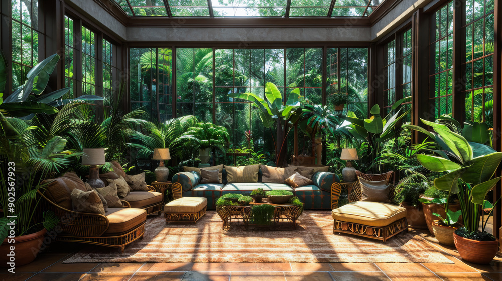 Tropical Twilight. Inside an Elegant Glasshouse Conservatory Tropical Twilight. Inside an Elegant Glasshouse Conservatory
