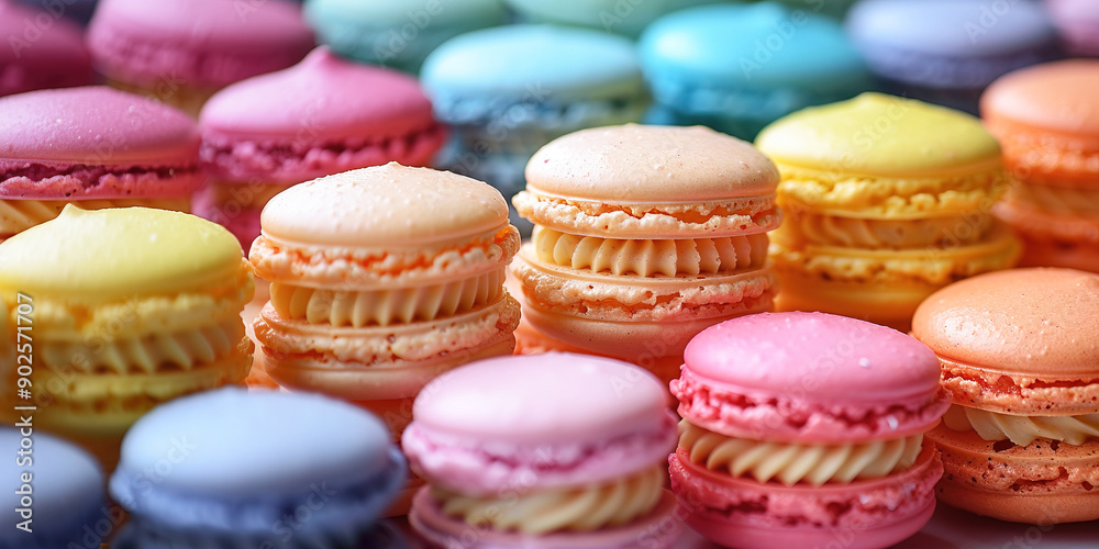 Macarons colorful, dessert french pastry background with cream, close up. Macarons colorful, dessert french pastry background with cream, close up.