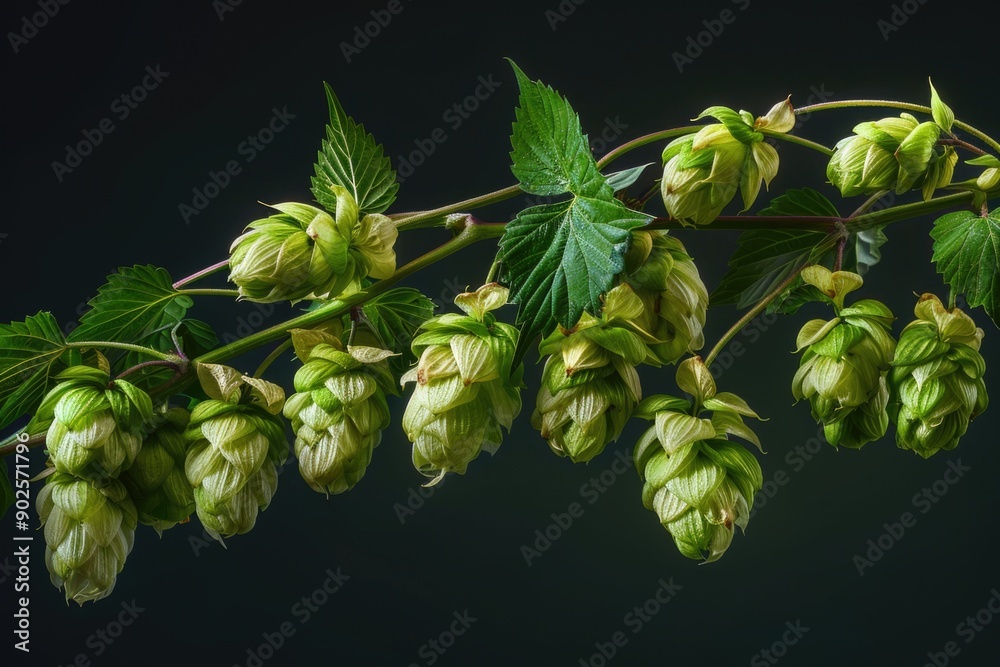 A close-up view of a bunch of fresh green hops A close-up view of a bunch of fresh green hops