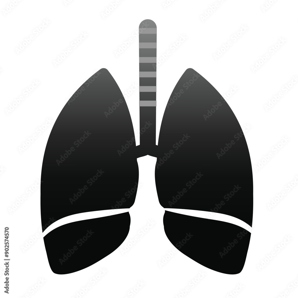 Pair of lungs icon in grey scale isolated on white background.
