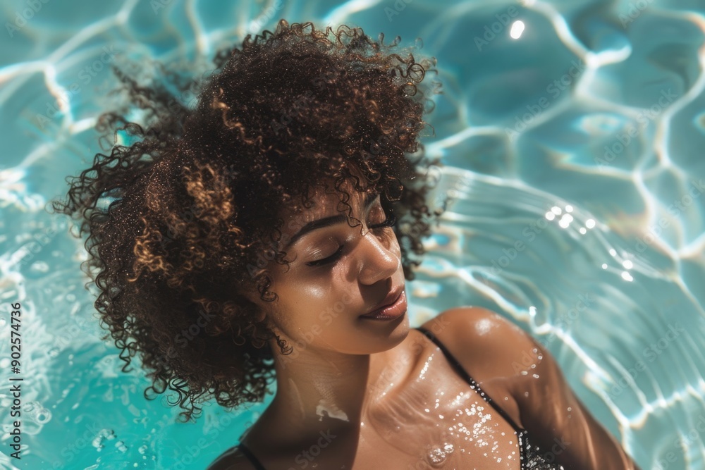 A woman relaxing by the pool wearing a bikini, perfect for summer vibes and leisure activities A woman relaxing by the pool wearing a bikini, perfect for summer vibes and leisure activities