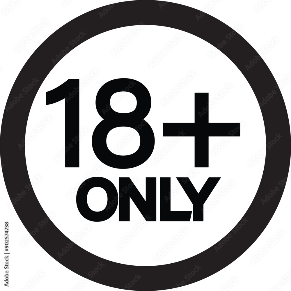 18+ Eighteen plus sign - Age restriction. Icon for design. Blank, white and black backgrounds - Line icon 18+ Eighteen plus sign - Age restriction. Icon for design. Blank, white and black backgrounds - Line icon