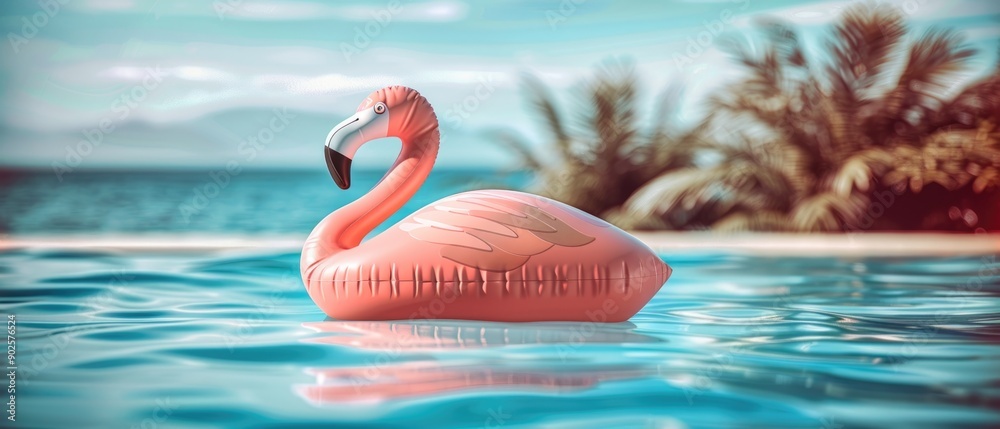 inflatable pink flamingo floating in the pool, summer inflatable pink flamingo floating in the pool, summer