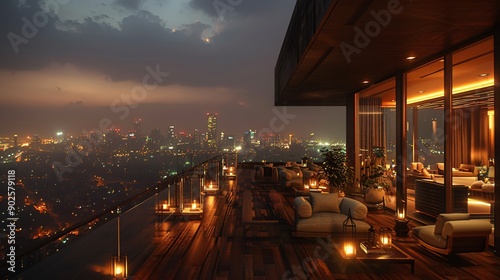 Nighttime View From a Rooftop Terrace