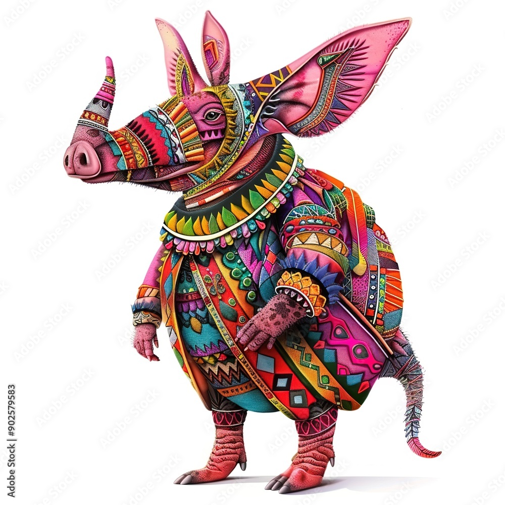 Obraz premium Aardvark Ethnic Fusion animal fashion cartoon isolated whitebackground 16:9