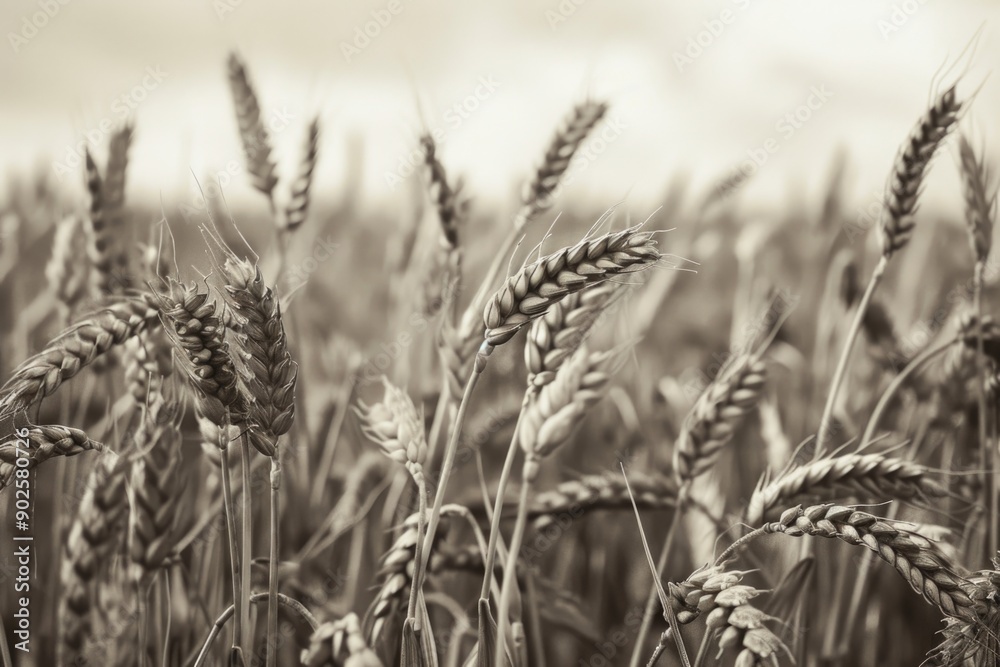 Fototapeta premium A black and white photograph of a field of wheat