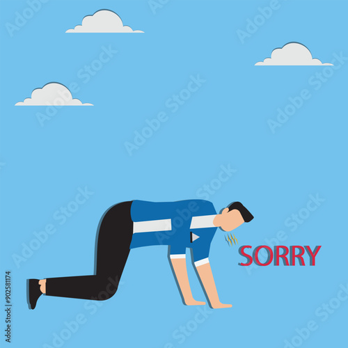 Apologize or say sorry regret for what happen asking for forgiveness professional or leadership after mistake or failure pardon or feel sad concept businessman bow down say sorry for apologize