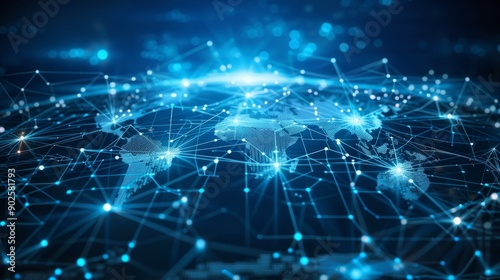 An abstract representation of the world with digital devices as nodes in a global network