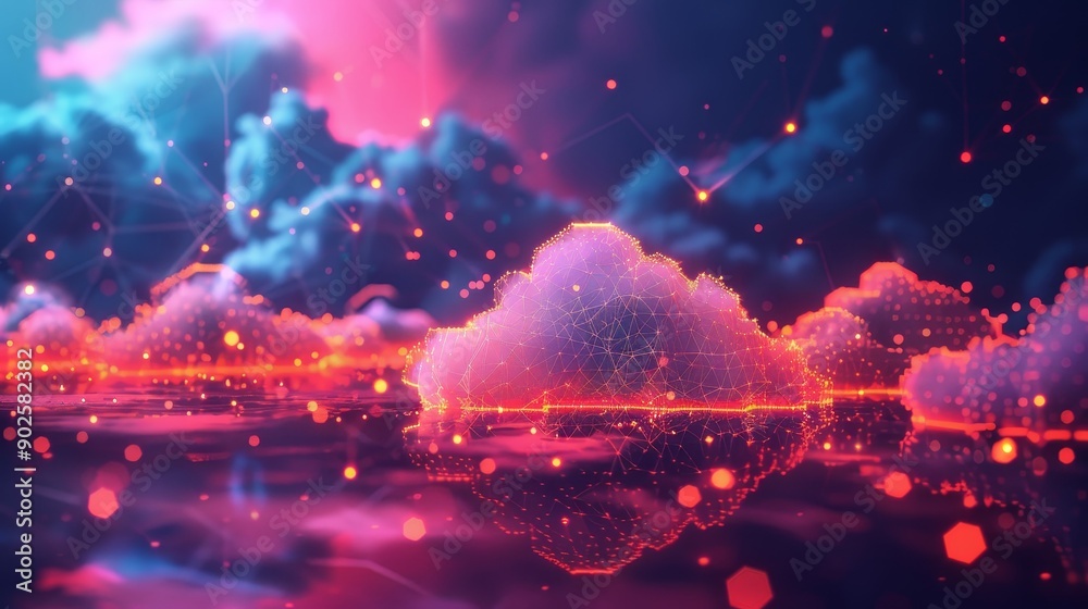 Obraz premium Cloud services depicted as clouds providing various digital services, such as email, file sharing, and online collaboration