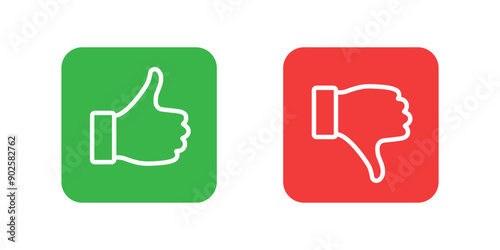 Like and dislike graphic icons. Buttons with hand finger up and hand finger down. Marks isolated on white background. Vector illustration