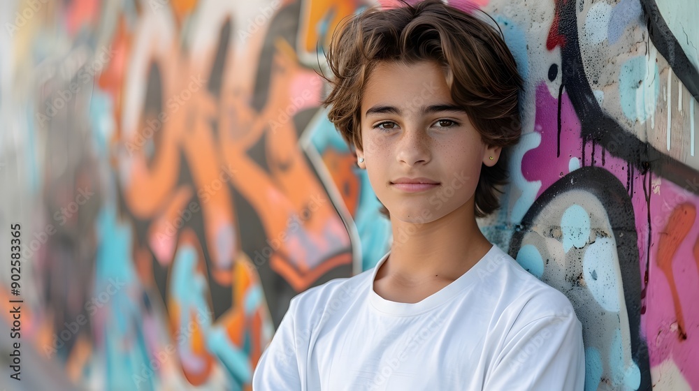 Rebellious Teen Captures Defiant Attitude With Graffiti Wall Backdrop Rebellious Teen Captures Defiant Attitude With Graffiti Wall Backdrop