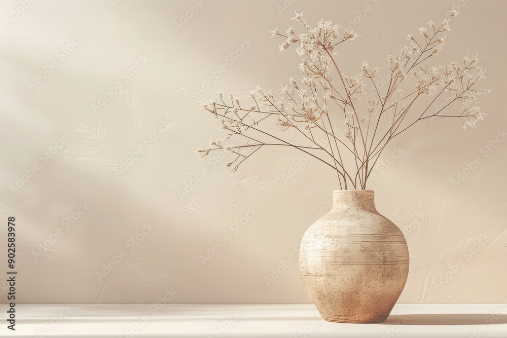 Minimalist picture of a clay vase on a light background, beige or white color scheme Minimalist picture of a clay vase on a light background, beige or white color scheme