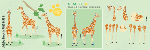 Cute Giraffe animal character ready for animation vector rig ready cartoon character with multiple poses and angles, eating walking safari animal, zoo, wild animals. 