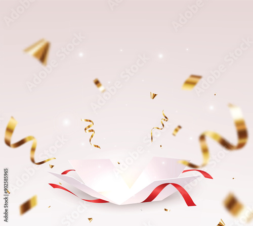 Open box with gold confetti , isolated on transparent background