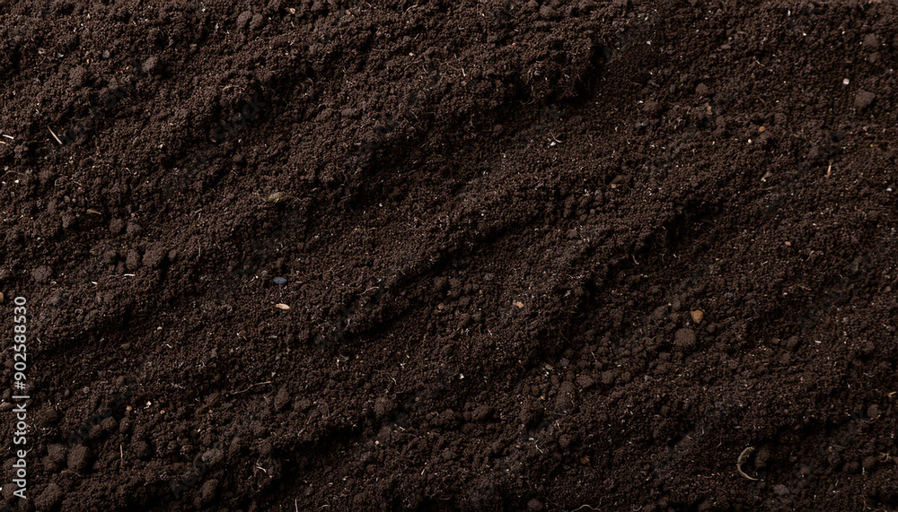 Closeup of dark brown fertile soil texture Closeup of dark brown fertile soil texture