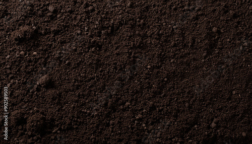 Closeup of dark brown fertile soil texture