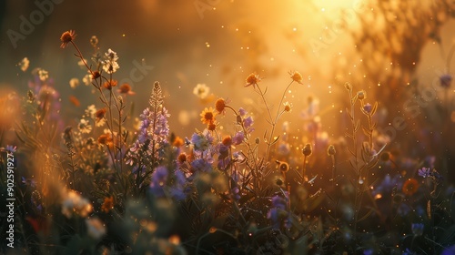 Golden Hour Wildflowers in a Sunlit Meadow