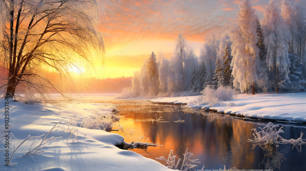 Fototapeta premium A Snowy Symphony, Sunlight Dances on Glistening Snowflakes