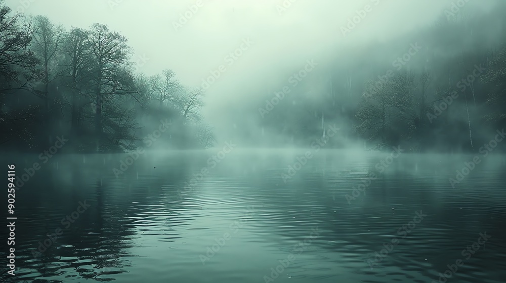 Serene foggy lake with still water, surrounded by mist-covered trees. Peaceful and tranquil early morning scene in nature. Serene foggy lake with still water, surrounded by mist-covered trees. Peaceful and tranquil early morning scene in nature.