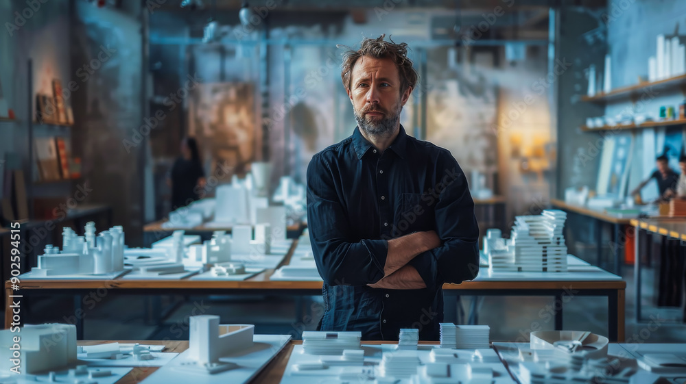 A Modern Architect amidst Blueprints A Modern Architect amidst Blueprints