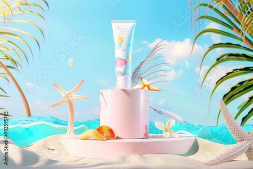 Tiana Enjoys a Bright Summer Day by the Ocean With Colorful Beach Accessories and Skincare Products photo