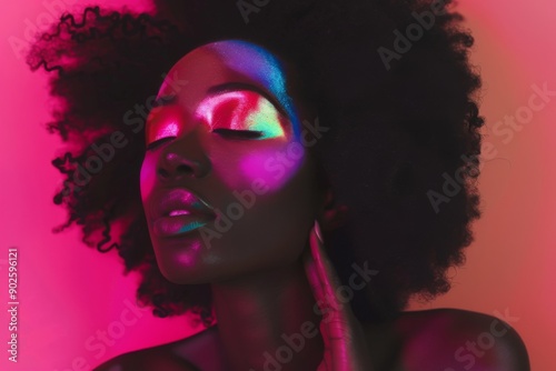 A Radiant Portrait of Tiana With Vibrant Colors and Artistic Makeup at Twilight photo