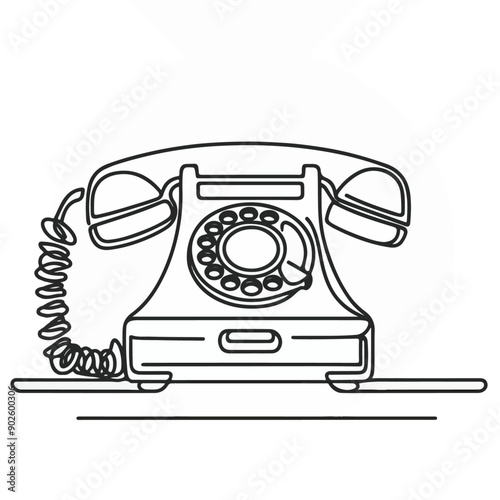 Retro telephone continuous line art vector illustration.
