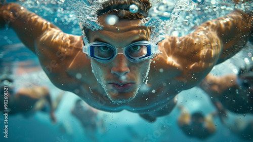 shot of male swimmer compet...