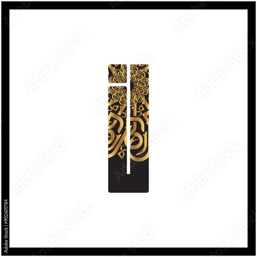 Arabic Calligraphy Alphabet letters or font in Arabic Kufi, Thuluth, Riqqa style, Stylized Multicolor islamic calligraphy elements golden and black on white background, 