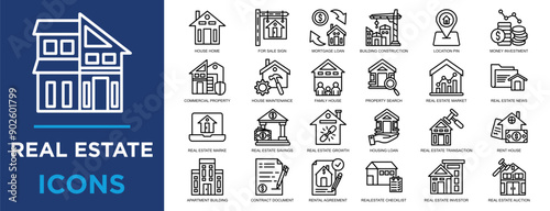 real estate, investment, property, mortgage, house, finance icon set. Outline icons collection. Simple vector illustration