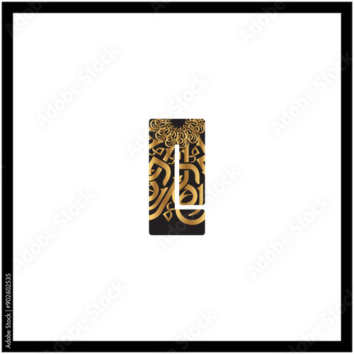 Arabic Calligraphy Alphabet letters or font in Arabic Kufi, Thuluth, Riqqa style, Stylized Multicolor islamic calligraphy elements golden and black on white background, 
