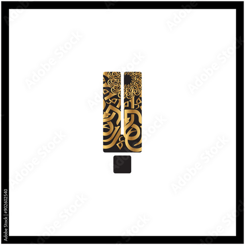 Arabic Calligraphy Alphabet letters or font in Arabic Kufi, Thuluth, Riqqa style, Stylized Multicolor islamic calligraphy elements golden and black on white background, 