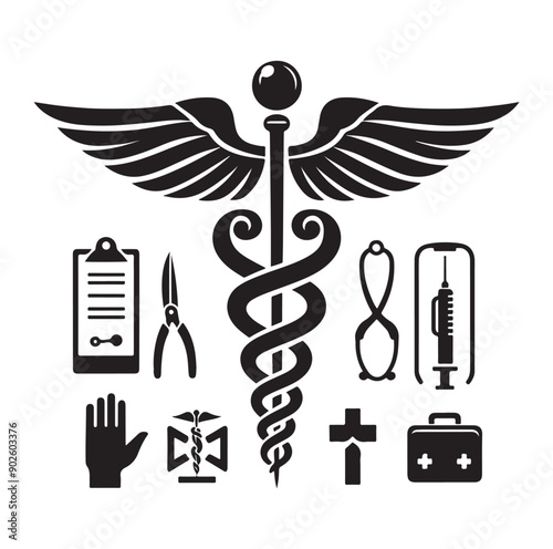Caduceus Snake Medical Health Logo Symbol