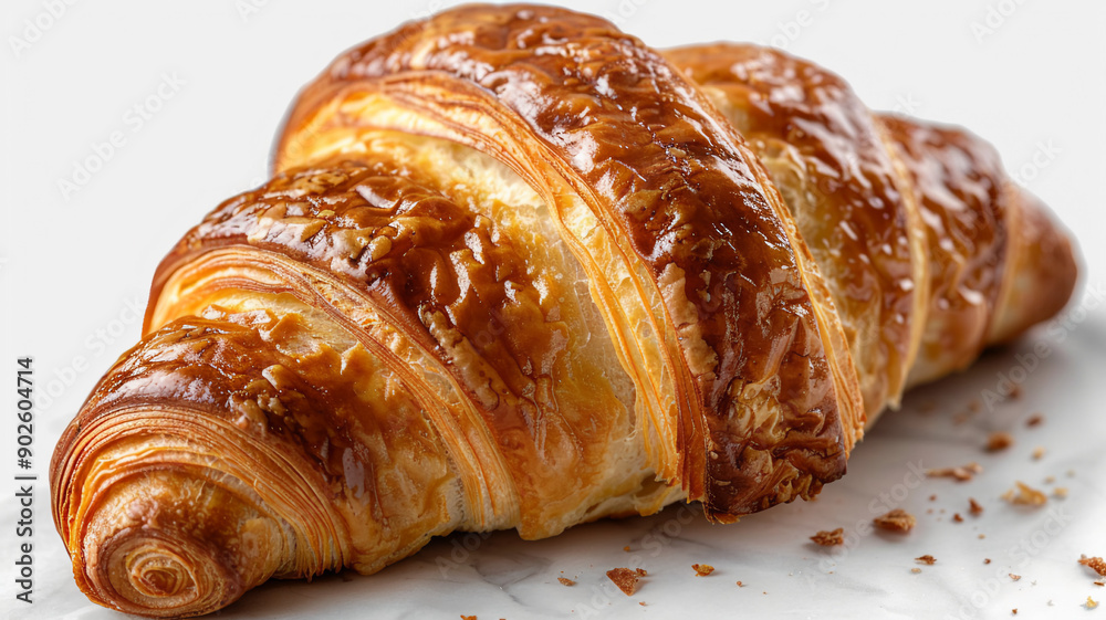 Appetizing Freshly baked golden croissant with flaky layers on white background Appetizing Freshly baked golden croissant with flaky layers on white background