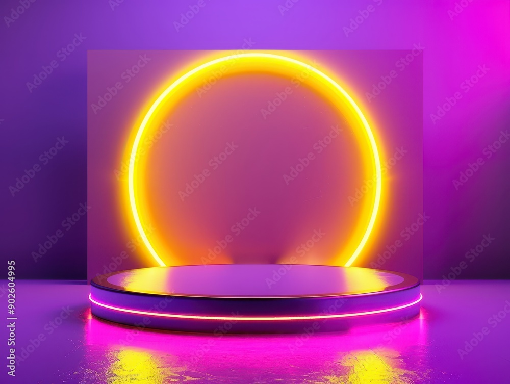 Yellow and purple abstract platform podium with geometric shapes, vibrant colors, and modern design, Yellow purple platform podium, Abstract geometric design Yellow and purple abstract platform podium with geometric shapes, vibrant colors, and modern design, Yellow purple platform podium, Abstract geometric design