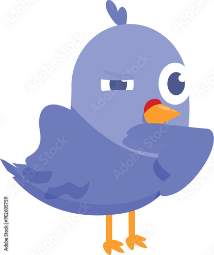 Cartoon illustration of a funny blue bird with a suspicious expression